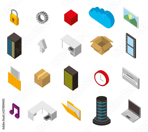 bundle of data center storage isometric set icons