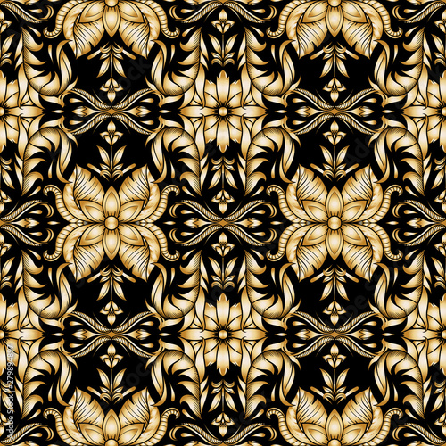 Retro gold ornamental floral seamless pattern, vintage. Texture for wallpapers, fabric, wrap, web page backgrounds, vector illustration