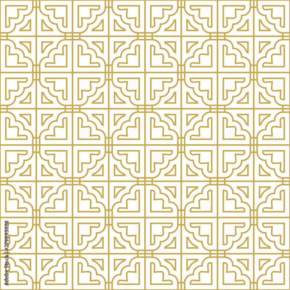 Intricate persian style linear ornament. Seamless geometric oriental vector pattern in gold color