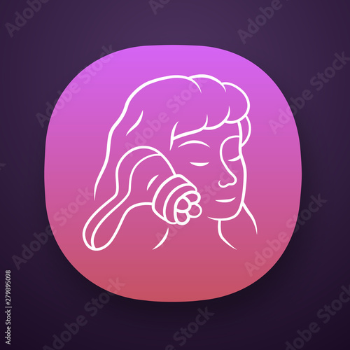 Face massager app icon. Beauty device for home use. Cosmetology instrument. Skin care. Beauty parlour spa procedure. UI/UX user interface. Web or mobile application. Vector isolated illustration