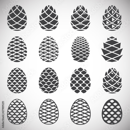 Pine cone icons set on background for graphic and web design. Simple illustration. Internet concept symbol for website button or mobile app.
