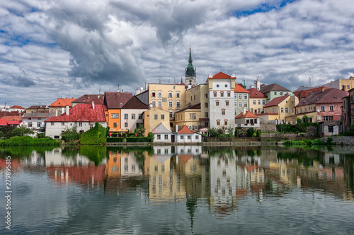 Summer view on Czech city Jindrichuv Hradec from Maly Vajgar pond