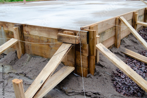 poured cement foundation for the construction of the cottage, wooden formwork © Кристина Земских