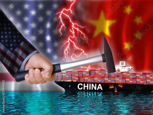 Canvas Print USA China flagge Containerschiff