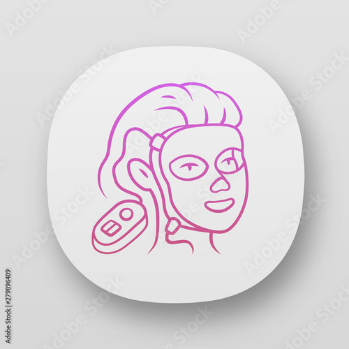 Therapy facial mask app icon. Beauty device for home use. LED light therapy. Cosmetology instrument. Acne removal. UI/UX user interface. Web or mobile applications. Vector isolated illustrations