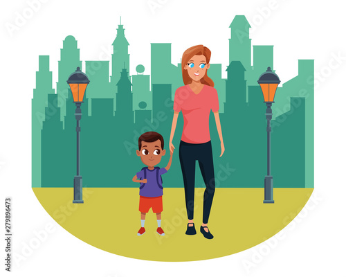 Family single mother with kid
