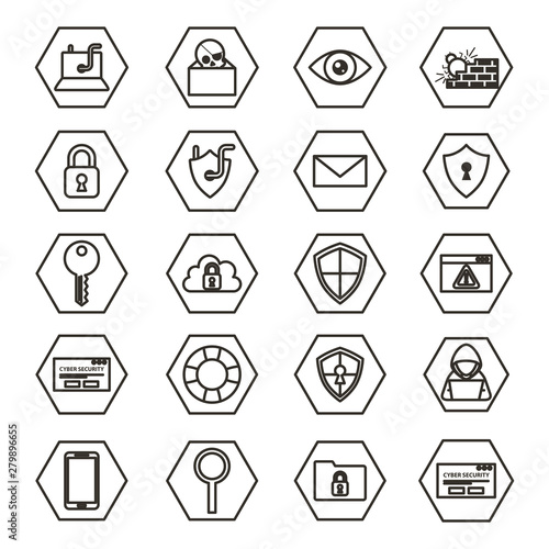 bundle of cyber security monochrome set icons