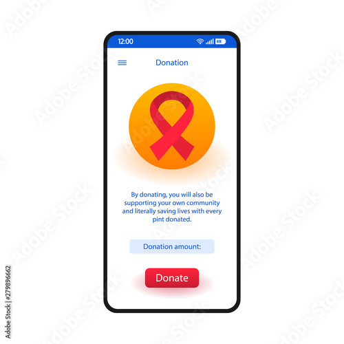 Donation smartphone interface vector template. Fundraising service. White design layout mobile charity app page. Charitable organization website application flat UI. Phone display, screen