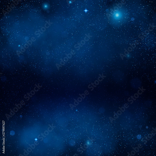 Outer space blue nebula backdrop. Night shining starry sky, blue space background. Universe. Galaxy. EPS 10