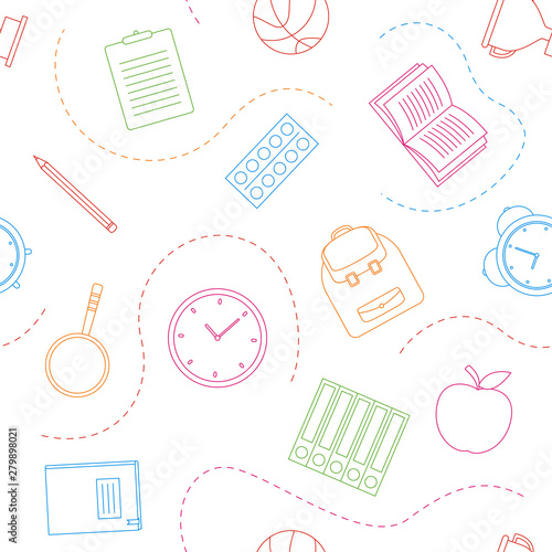 Seamless pattern with school supplies on white background, vector illustration