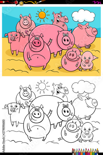 happy pigs animal characters group color book