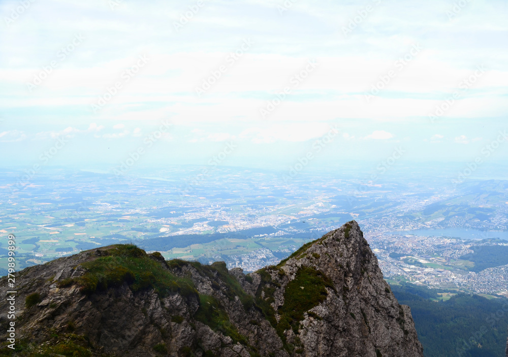 Fototapeta premium Beautiful view of Lucerne from the height of Pilatus mountain in Switzerland. Alps mountains in Europe.