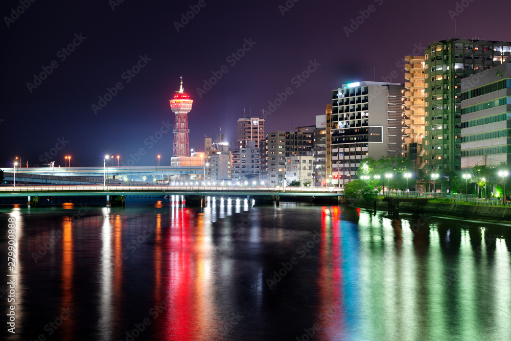 Hakata port tower at night, Fukuoka, japan Hakata port tower at night, Fukuoka, japan