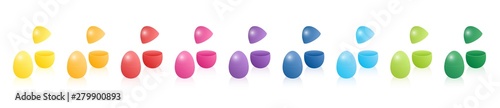 Easter egg gift boxes. Two parts with open and closed top lid to be filled, nine different colors. Three-dimensional isolated vector illustration on white background.