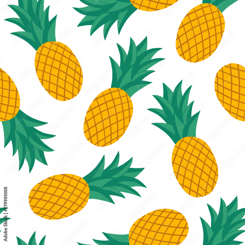 vector seamless pattern of exotic fruits: pineapple. Tropical food. Hand-drawn flat illustration. use for the menu and textile. vector seamless pattern of exotic fruits: pineapple. Tropical food. Hand-drawn flat illustration. use for the menu and textile.