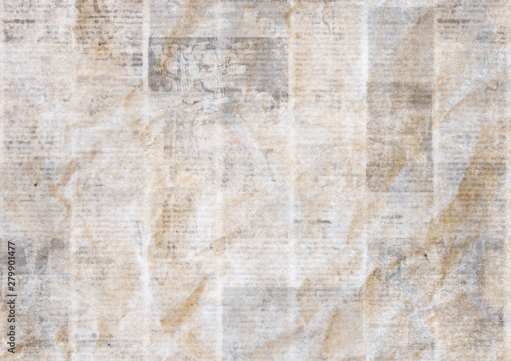 Vintage grunge crumpled paper texture background. Blurred old newspaper