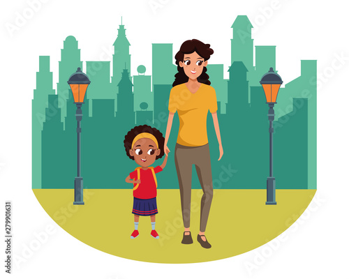 Family single mother with kid