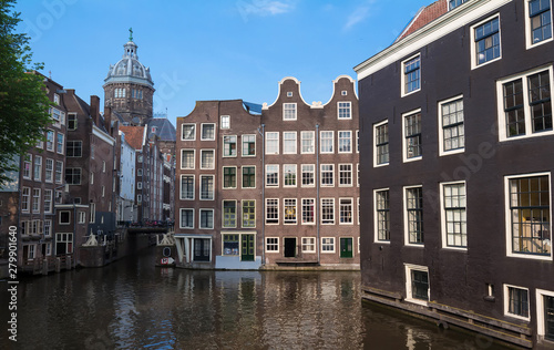 Amsterdam buildings on the water, Netherlands.