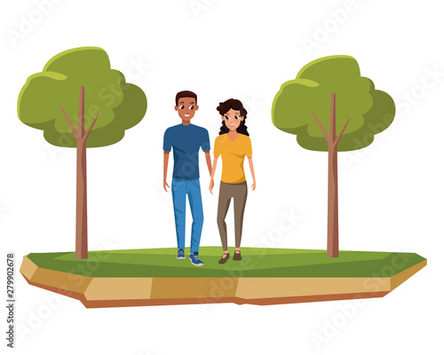 Young couple smiiling and walking cartoon photo