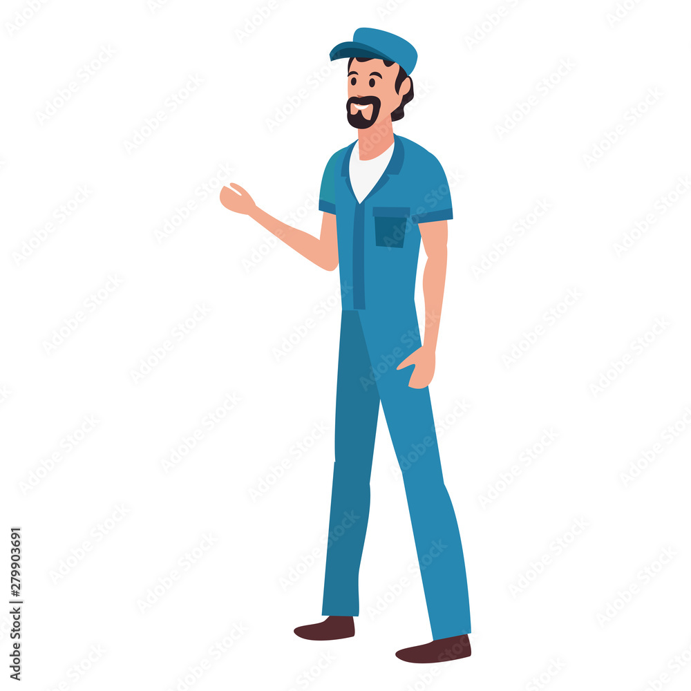 worker cleaning man in uniform and cap worker cleaning man in uniform and cap