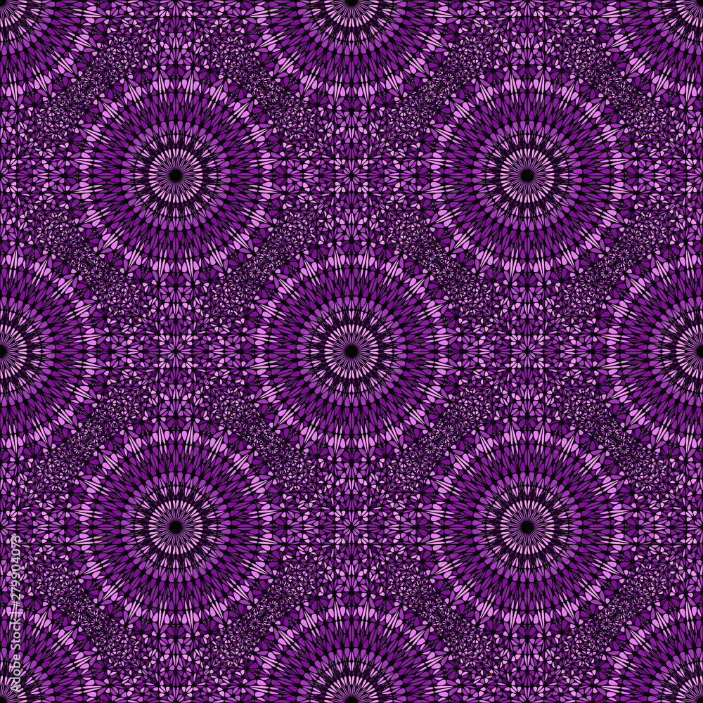 Oriental dark geometrical gravel mandala ornament pattern art - violet abstract bohemian spiritual seamless vector background illustration