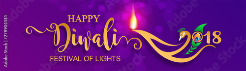 Diwali, Deepavali or Dipavali the festival of lights india with gold diya patterned and crystals on paper color Background.