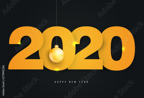 Vector geometric number 2020 in modern layout paper cut 3d style. Happy new year design concept. Minimalistic trendy illustration for branding banner, cover, poster, card.