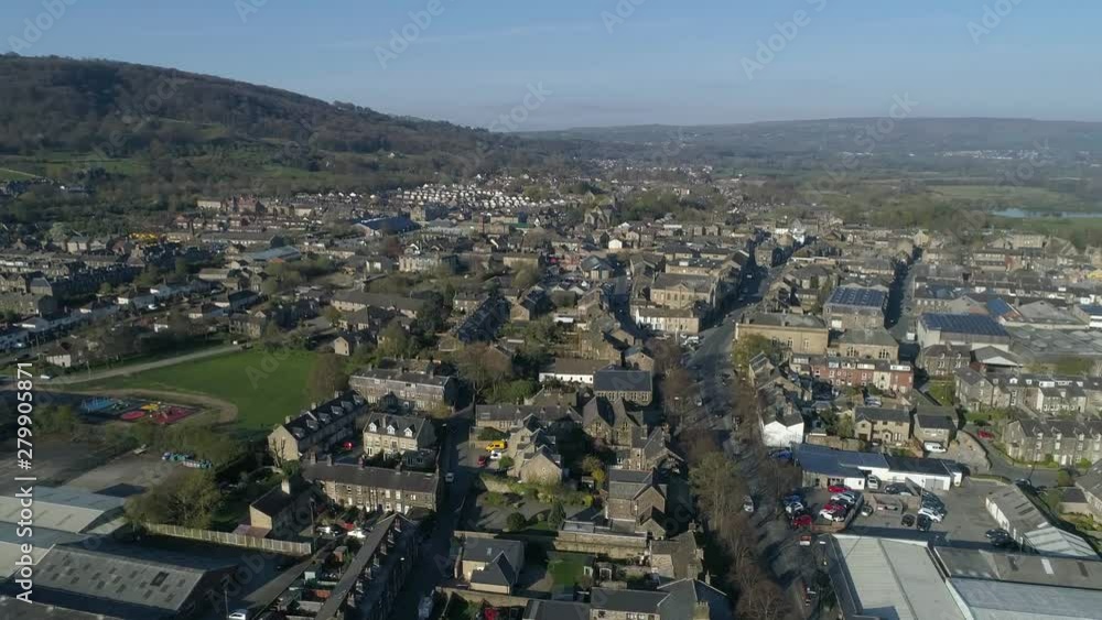 Aerial drone rising up over Yorkshire rural town, Otley, Leeds Aerial drone rising up over Yorkshire rural town, Otley, Leeds
