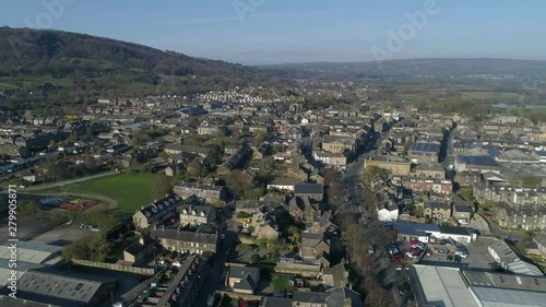 Aerial drone rising up over Yorkshire rural town, Otley, Leeds photo