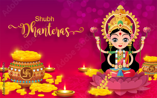 Diwali, Deepavali or Dipavali the festival of lights india with gold diya patterned and crystals on paper color Background.