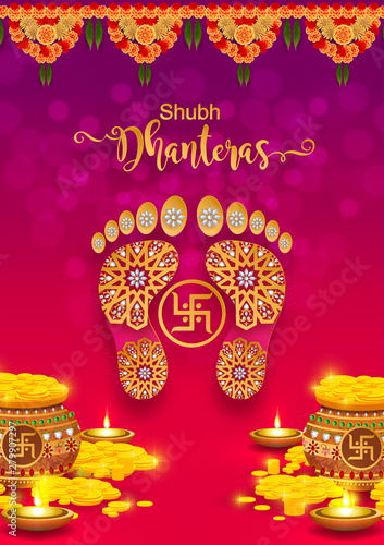 Diwali, Deepavali or Dipavali the festival of lights india with gold diya patterned and crystals on paper color Background.