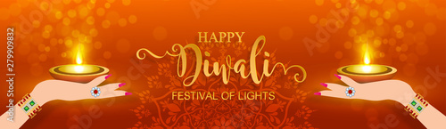 Diwali  Deepavali or Dipavali the festival of lights india with gold diya patterned and crystals on paper color Background.