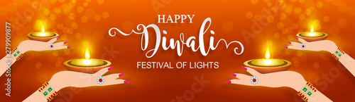 Diwali, Deepavali or Dipavali the festival of lights india with gold diya patterned and crystals on paper color Background.