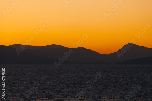 Beautiful colorful sky on the islands of the Saronic Gulf at sunset