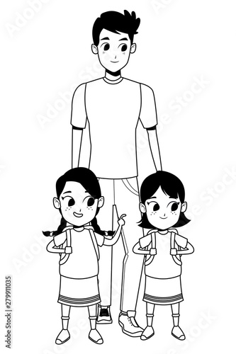 Family single mother with kid in black and white