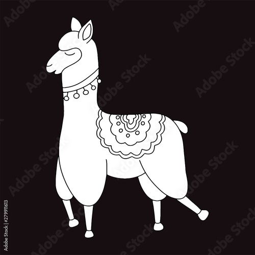 Vector illustration of cute cartoon llama