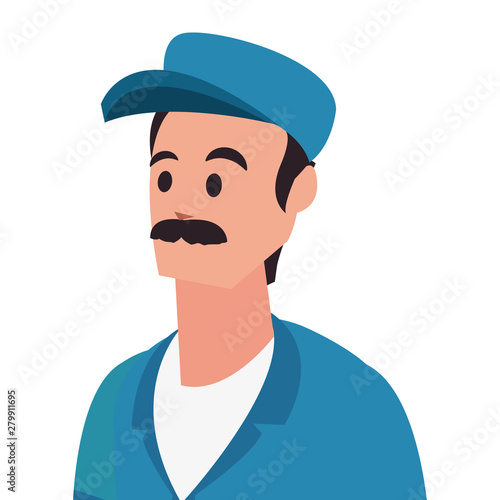 worker cleaning man in uniform and cap