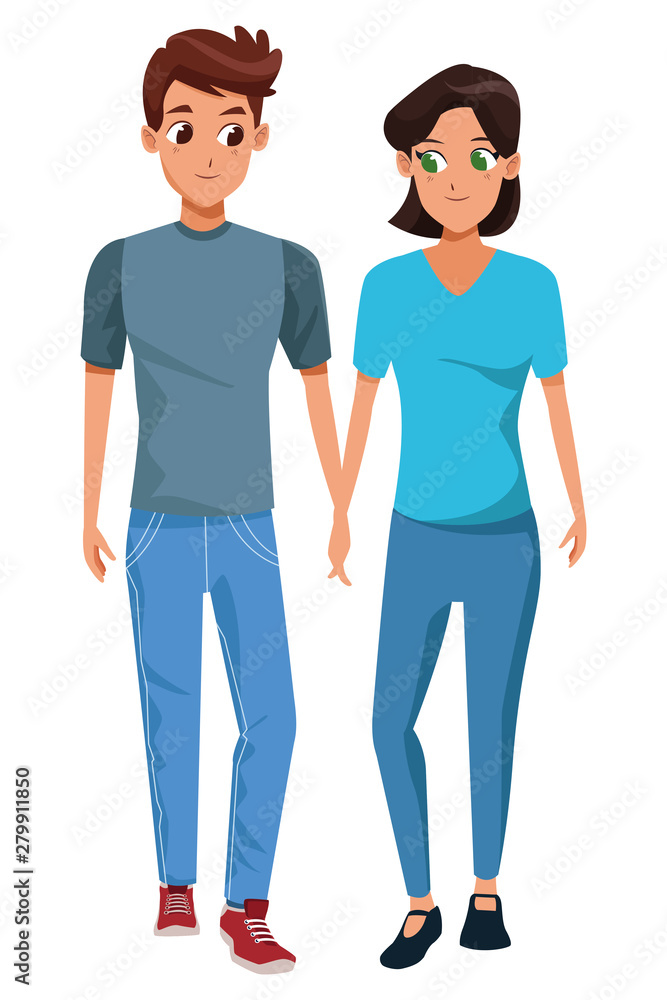 Young couple smiiling and walking cartoon Young couple smiiling and walking cartoon
