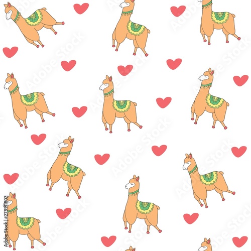 Vector pattern illustration of cute cartoon llama