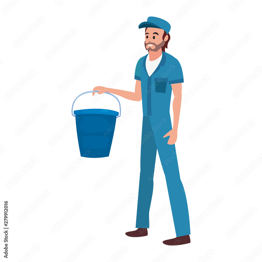 worker cleaning man bucket vector ilustration worker cleaning man bucket vector ilustration