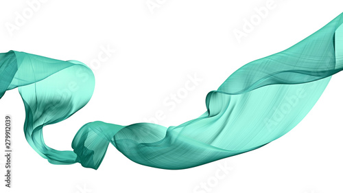 Fotografia Flowing transparent Cloth Wave, green Waving Silk Flying Textile, 3d illustratio