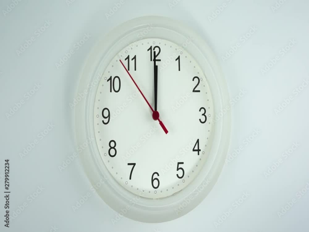 White wall clock Red second hand minute Walk slowly, Time concept. White wall clock Red second hand minute Walk slowly, Time concept.