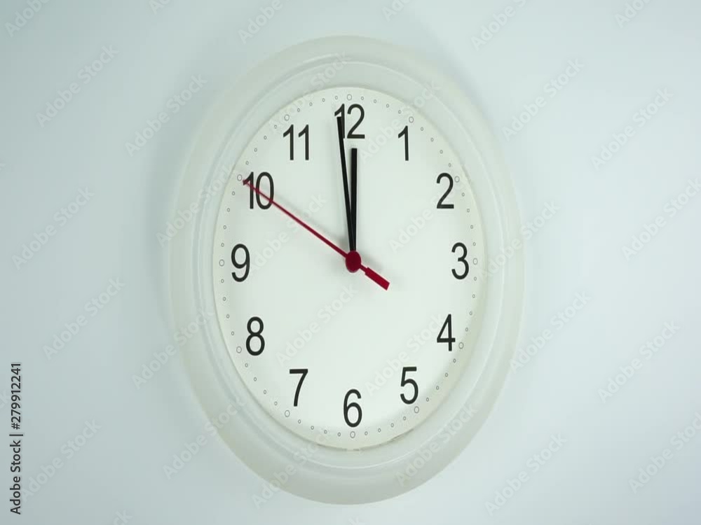 White wall clock Red second hand minute Walk slowly, Time concept. White wall clock Red second hand minute Walk slowly, Time concept.