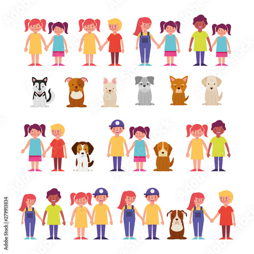 group of kids with pets bundle characters