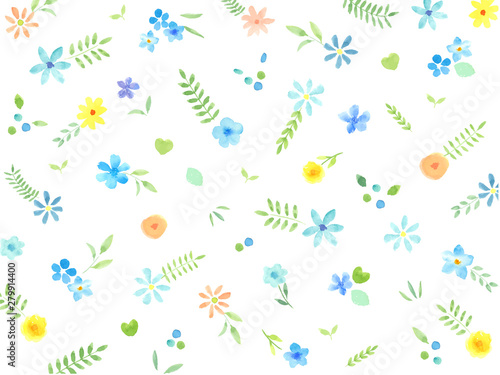 花と葉 水彩イラスト 背景壁紙