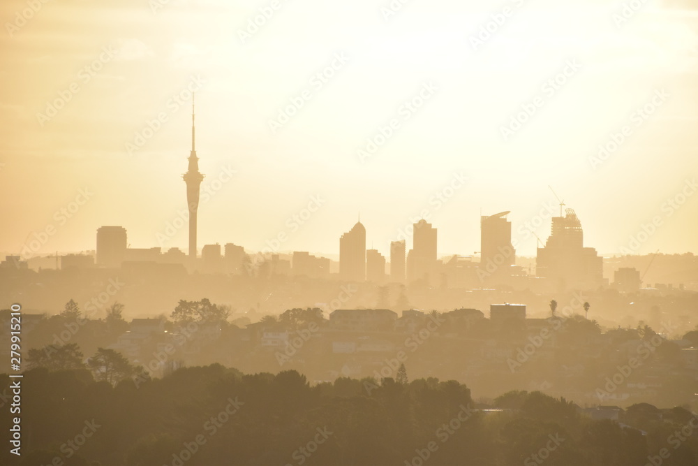 Skyline with sunset in Auckland, New zealand Skyline with sunset in Auckland, New zealand