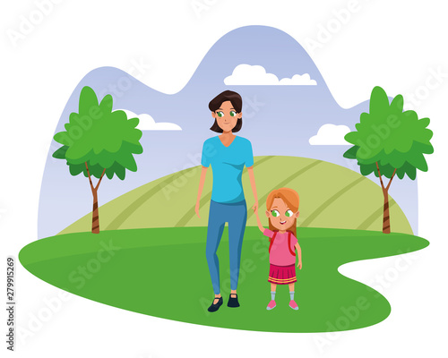 Family single mother with kid