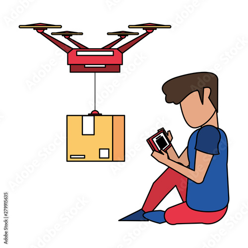 man using smartphone technology cartoon
