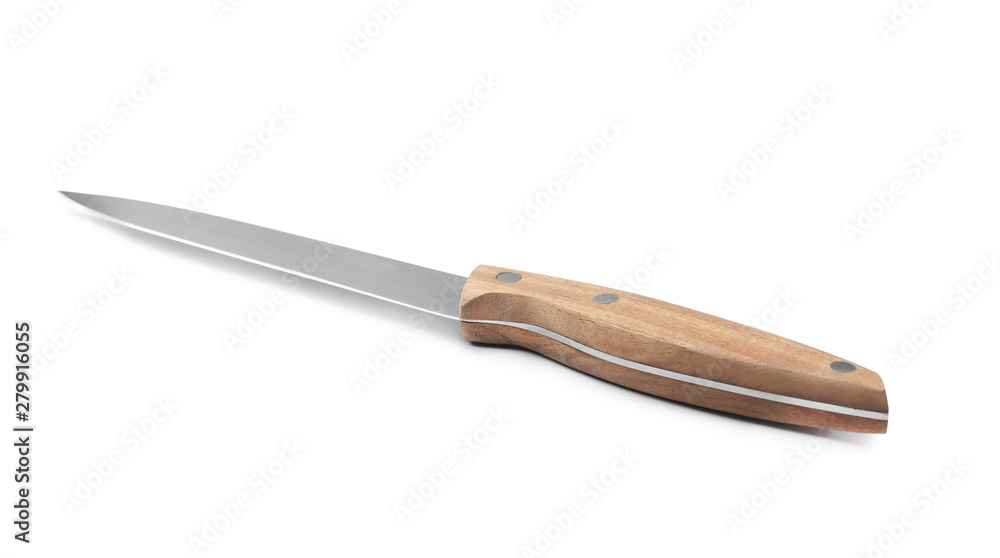 Sharp utility knife with wooden handle isolated on white Sharp utility knife with wooden handle isolated on white