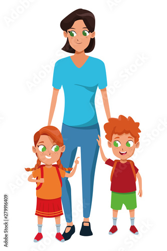 Family single mother with two kids